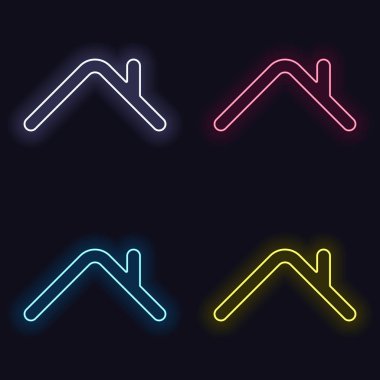 Evin çatısı. Basit doğrusal simgesi. Bir çizgi stili. Neon işareti kümesi. Koyu arka plan üzerinde casino tarzı. Seamless modeli