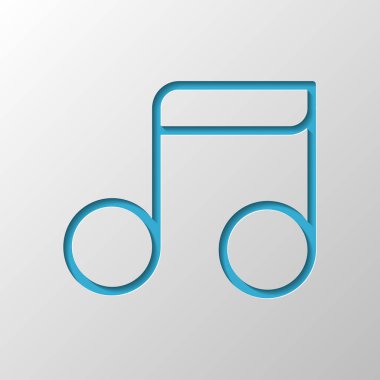 Basit müzik notu. Doğrusal simgesi, ince anahat. Kağıt tasarımı. Gölge ile düzenlenen sembolü