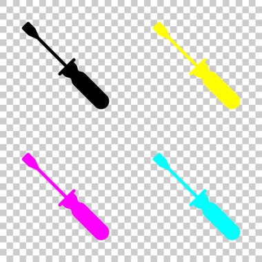 Tornavida basit silüeti. Cmyk simgeleri şeffaf arka plan üzerinde renkli dizi