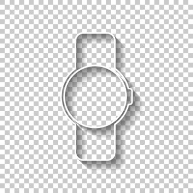 El yuvarlak göstermek akıllı izle. Teknoloji simgesi. Gölge şeffaf arka plan üzerinde beyaz anahat işaretiyle