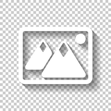 Dağlar ve güneş çift ile hayal et. Basit simgesi. Gölge şeffaf arka plan üzerinde beyaz simgesi