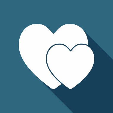 2 hearts. Basit simgesi. Uzun Gölge arka plan üzerinde beyaz düz simgesi