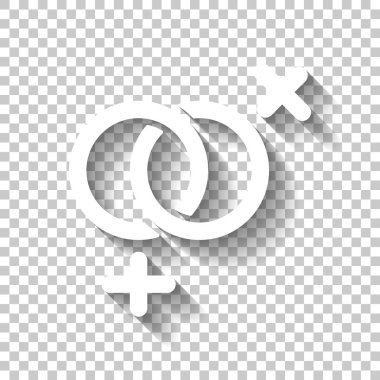 cinsiyet sembolü. Doğrusal sembolü. basit lezbiyen simgesi. Gölge şeffaf arka plan üzerinde beyaz simgesi