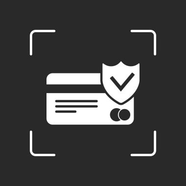 kredi kartı koruma simgesi. Beyaz nesne kamera otomatik odaklama koyu arka plan üzerinde