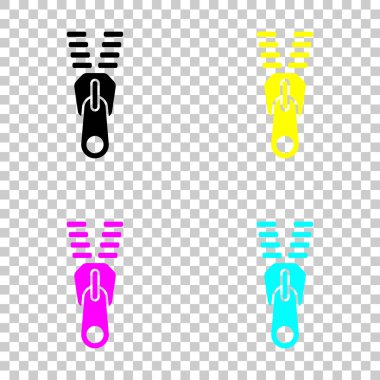 Fermuar aracı simgesini, açık durumu. Cmyk simgeleri şeffaf arka plan üzerinde renkli dizi