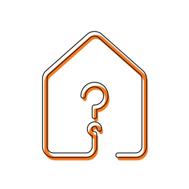 soru işareti simgesi olan ev. çizgi stili. İzole simge siyah ince dağılımı ve farklı katmanlarda doldurma taşındı turuncu oluşan. Beyaz arka plan