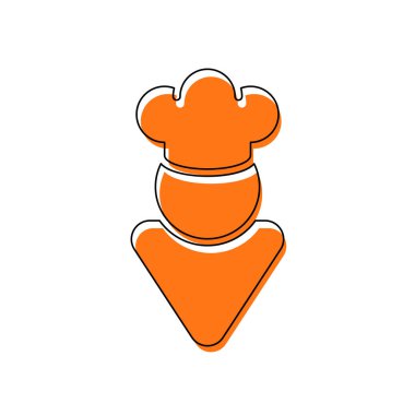 Şapkalı mutfak şefi. Mutfak logosu, basit simgesi. İzole simge siyah ince dağılımı ve farklı katmanlarda doldurma taşındı turuncu oluşan. Beyaz arka plan