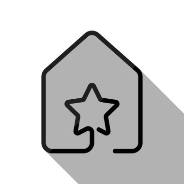 yıldız simgesi olan ev. çizgi stili. Uzun gölge beyaz arka planda siyah nesnesiyle