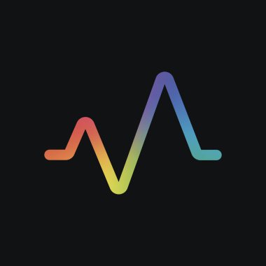 kalp nabız hattı. basit tek simge. bir çizgi stili. Gökkuşağı rengi ve koyu arka plan