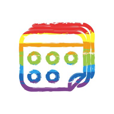 Takvim birkaç sayfa. Basit anahat simgesi. Çizim işaretiyle Lgbt stil, gökkuşağı (kırmızı, turuncu, sarı, yeşil, mavi, Indigo, menekşe, yedi renk
