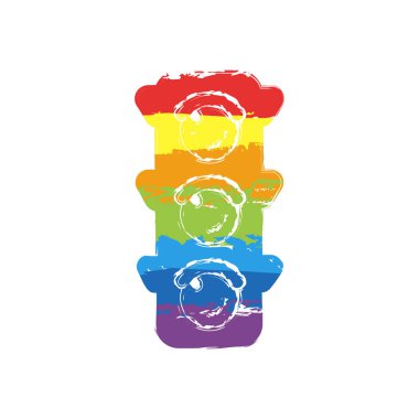 Trafik ışığı simgesi. Çizim işaretiyle Lgbt stil, gökkuşağı (kırmızı, turuncu, sarı, yeşil, mavi, Indigo, menekşe, yedi renk