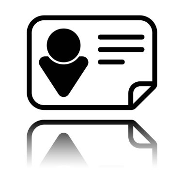 Kimlik kartı simgesi. Doğrusal tarzı. Siyah beyaz arka plan ayna yansıması simgesiyle