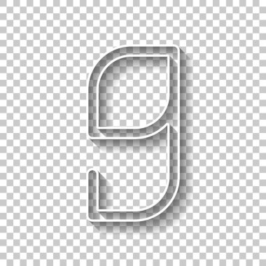 9 numara, rakamı, dokuzuncu. Gölge şeffaf arka plan üzerinde beyaz anahat işaretiyle