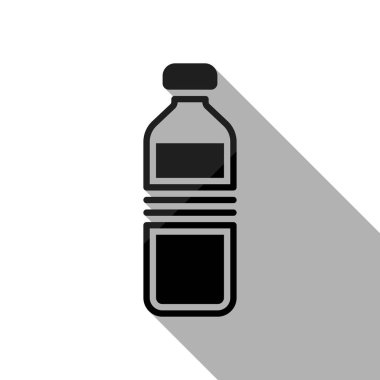 şişe su, basit simgesi. Uzun gölge beyaz arka planda siyah nesnesiyle