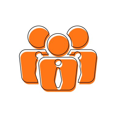 Office insanlar, takım. İzole simge siyah ince dağılımı ve farklı katmanlarda doldurma taşındı turuncu oluşan. Beyaz arka plan