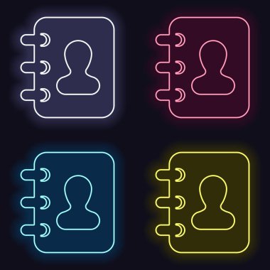 Adres defteri kapak adam simgesi olan. Neon işareti kümesi. Koyu arka plan üzerinde casino tarzı. Seamless modeli