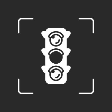 Trafik ışığı simgesi. Bekle, sarı veya hazır iz. Beyaz nesne kamera otomatik odaklama koyu arka plan üzerinde