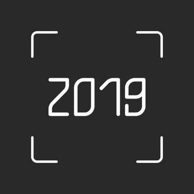 2019 sayı simgesi. Yeni Yılınız Kutlu Olsun. Beyaz nesne kamera otomatik odaklama koyu arka plan üzerinde