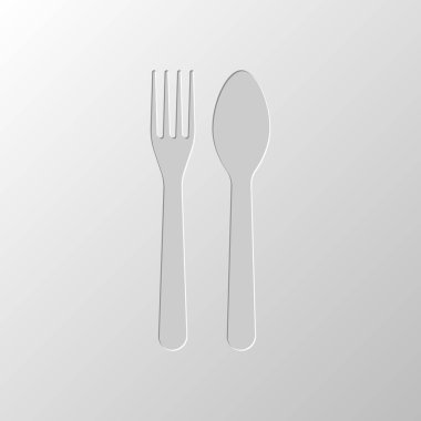 Çatal ve kaşık, kutsal kişilerin resmi. Mutfak aletleri. Kağıt tasarımı. Düzenlenen sembolü. Çekirdeksiz stili