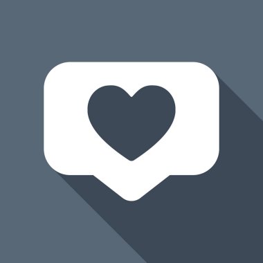 Simge gibi kalp bildirim bulut, sosyal sembolü. Uzun Gölge mavi zemin üzerine beyaz düz simgesi