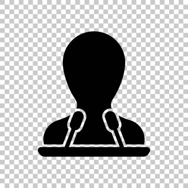 Hoparlör simgesi. Kişi siluet ve mikrofonlar kürsü üzerinde. Saydam arka plan üzerinde.