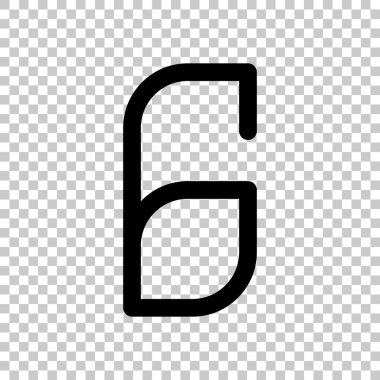 Sayı 6, rakamı, altıncı. Saydam arka plan üzerinde. Siyah nesne