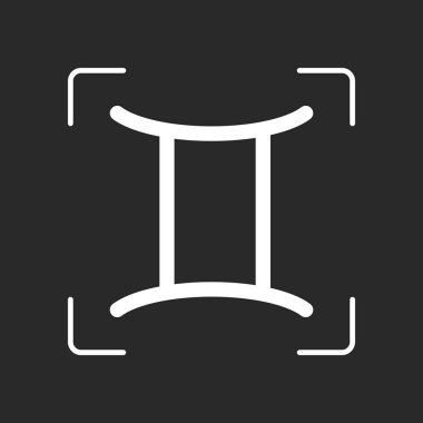 Astrolojik işaret. İkizler basit simgesi. Beyaz nesne kamera otomatik odaklama koyu arka plan üzerinde