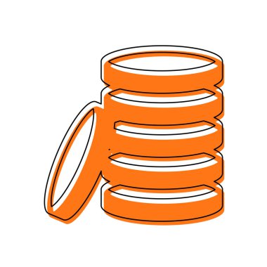 Sikke yığını simgesi. İzole simge siyah ince dağılımı ve farklı katmanlarda doldurma taşındı turuncu oluşan. Beyaz arka plan