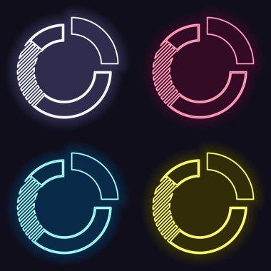 İş pasta grafiği simgesi. Neon işareti kümesi. Koyu arka plan üzerinde casino tarzı. Seamless modeli