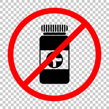 Banka hapları simgesi. Siyah kırmızı uyarı işareti şeffaf arka plan ile nesnesinde izin yok