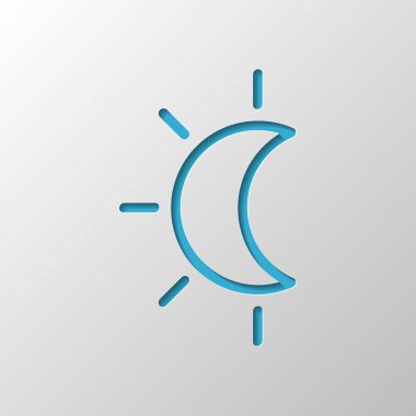 Güneş tutulması. İnce anahat ile basit doğrusal simgesi. Kağıt tasarımı. Gölge ile düzenlenen sembolü