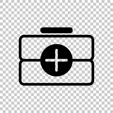 ilk yardım çantası, anahat simgesi. Saydam arka plan üzerinde.