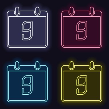 9 gün, basit simgesi ile takvim. Neon işareti kümesi. Koyu arka plan üzerinde casino tarzı. Seamless modeli