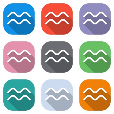 Astrolojik işaret. Kova basit simgesi. Beyaz simgeleri uygulamalar için renkli kareler olarak ayarlayın. Sorunsuz imkanı ve desen poster için