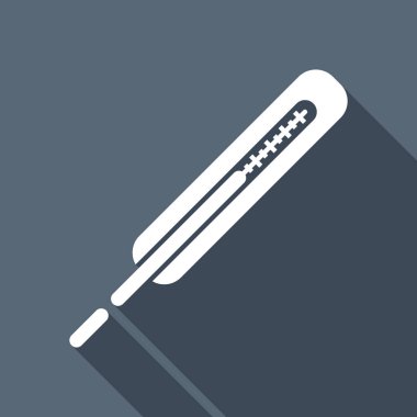 Tıbbi termometre vücut için. Uzun Gölge arka plan üzerinde beyaz düz simgesi