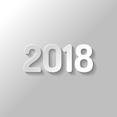 2018 sayı simgesi. Yeni Yılınız Kutlu Olsun. Kağıt tarzı ile gölge gri arka plan üzerinde