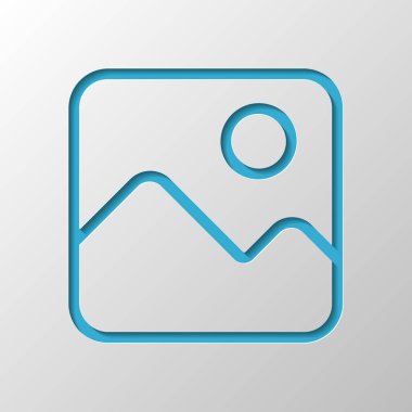 Basit resim simgesi. Doğrusal sembol, ince anahat. Kağıt tasarımı. Gölge ile düzenlenen sembolü