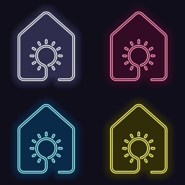 güneş veya ışık lamba simgesi olan ev. çizgi stili. Moda neon işareti kümesi. Koyu arka plan üzerinde casino tarzı. Seamless modeli