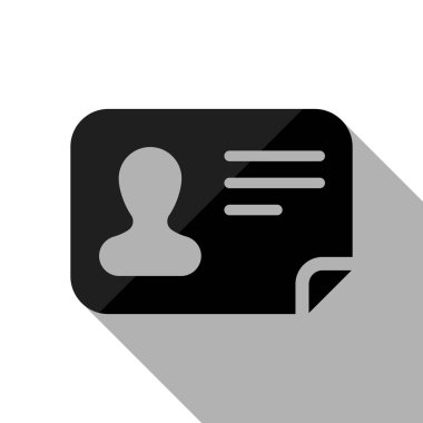 Kimlik kartı simgesi. Kimliği profil. Uzun gölge beyaz arka planda siyah nesnesiyle