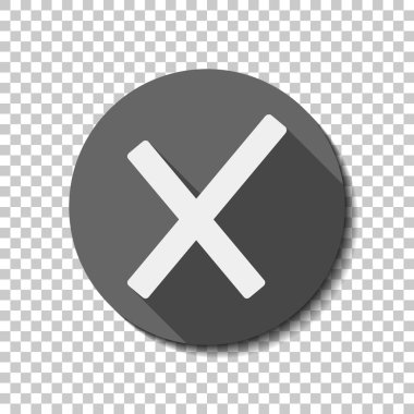 Yanlış işareti simgesi. Saydam arka plan üzerinde bir dairede uzun gölge beyaz düz simgesi