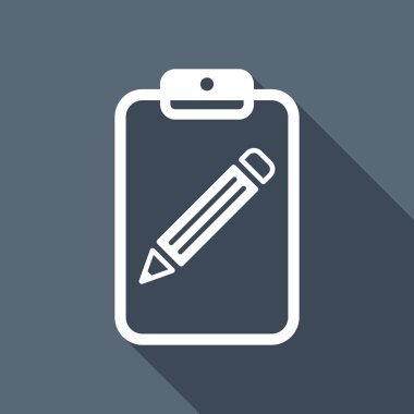 Tablet, kağıt ve kalem. Uzun Gölge arka plan üzerinde beyaz düz simgesi
