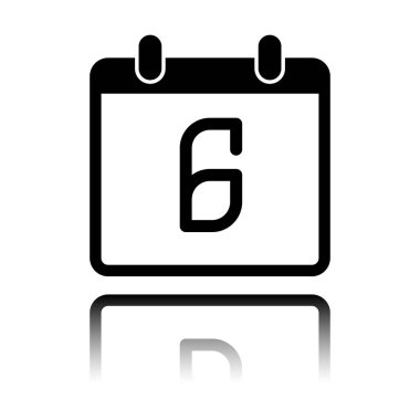 6 gün, basit simgesi ile takvim. Siyah beyaz arka plan ayna yansıması simgesiyle