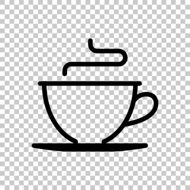 Basit fincan kahve ya da çay. Doğrusal simgesi, ince anahat. Saydam arka plan üzerinde.