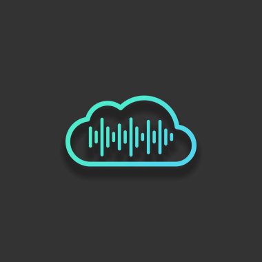 Bulut ve Ses ekolayzer dalga ile basit simgesi. İnce anahat. Renkli logo kavramı koyu arka plan üzerinde yumuşak gölge ile. Masmavi okyanus rengini simgesi