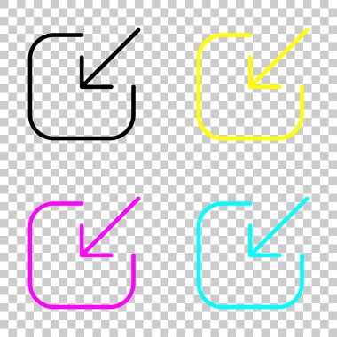 Paylaşımı, oturum açma veya indir. Çapraz ok Meydanı içine. Cmyk simgeleri şeffaf arka plan üzerinde renkli dizi