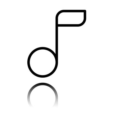 Basit müzik notu. Doğrusal simgesi, ince anahat. Siyah beyaz arka plan ayna yansıması simgesiyle