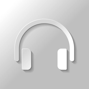 Basit kulaklık simgesi. Kağıt tarzı ile gölge gri arka plan üzerinde
