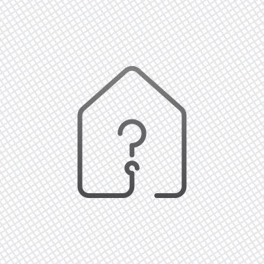 soru işareti simgesi olan ev. çizgi stili. Kılavuz arka plan üzerinde