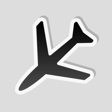 Uçak simgesi. Etiket tarzı ile beyaz ve gri arka plan üzerinde basit gölge