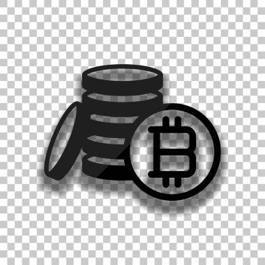 para bitcoin. basit siluet. Saydam arka plan üzerinde yumuşak gölgeli siyah cam kutsal kişilerin resmi